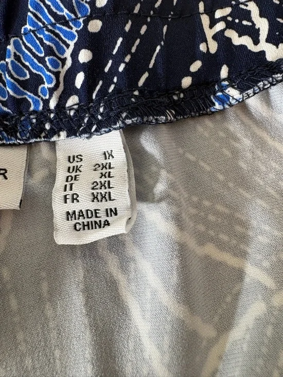 Susan Graver Navy and Blue Wide-Leg Palm Print Palazzo Pants Liquid Knit 1558 - Picture 7 of 12